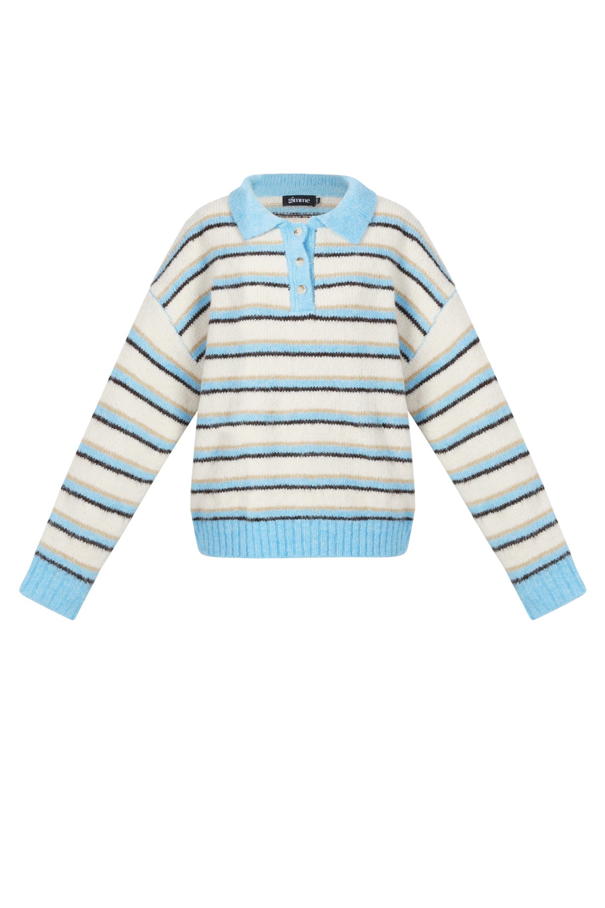Knitted polo sweater with stripes