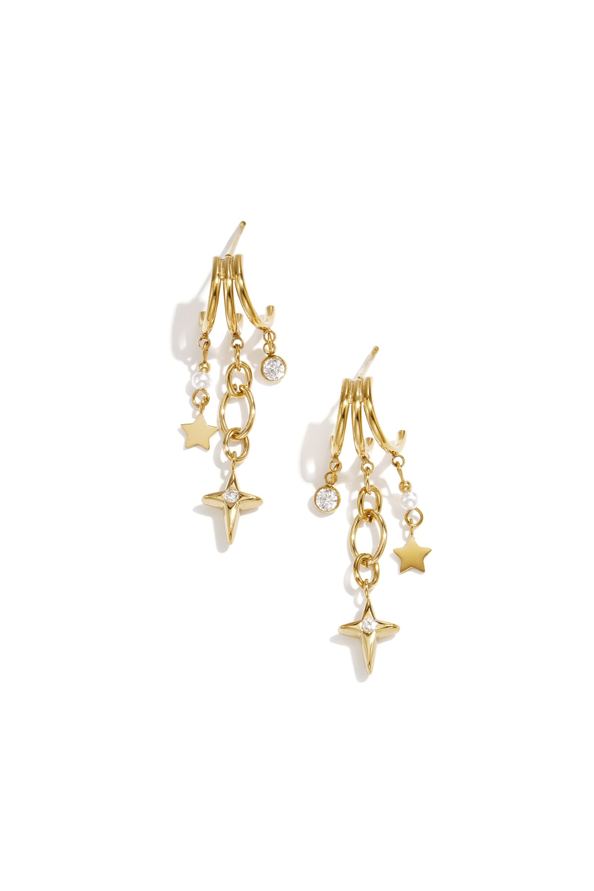Triple earrings with star pendants