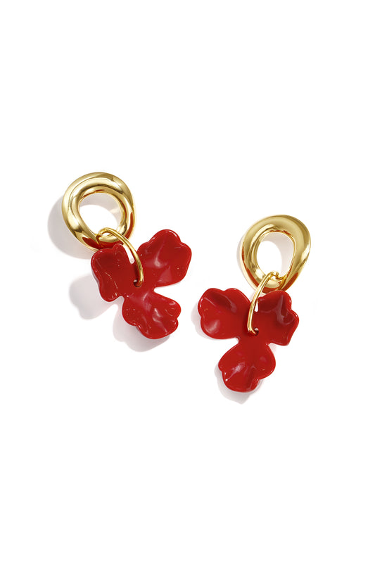 Round earrings with hanging flower