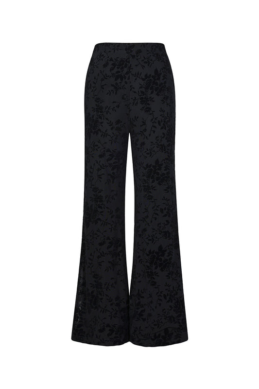 Mesh pants with suede floral print – designed to match
