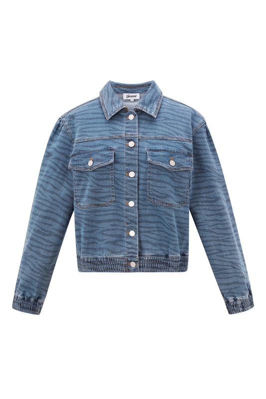 Denim Women's Jacket Cropped Tiger Stripe Pattern