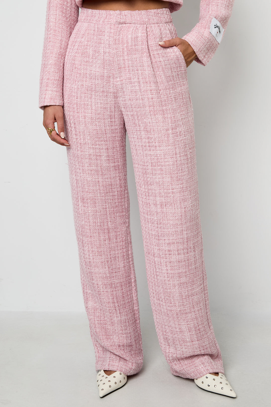 Woven Polyester Fiber Women's Straight Pants Elegant Checkered Fall/Winter